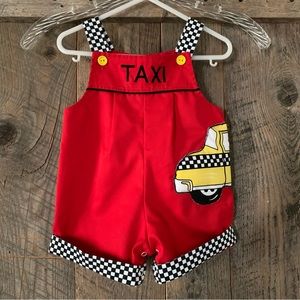 Vintage TINY TOTS 18-24 Months Bright Red Yellow TAXI 1-PC Overall Shorts EXC